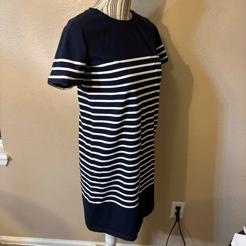 J. Crew Dress XS Navy White Nautical Striped Mini T-Shirt Dress Short Slv Cotton